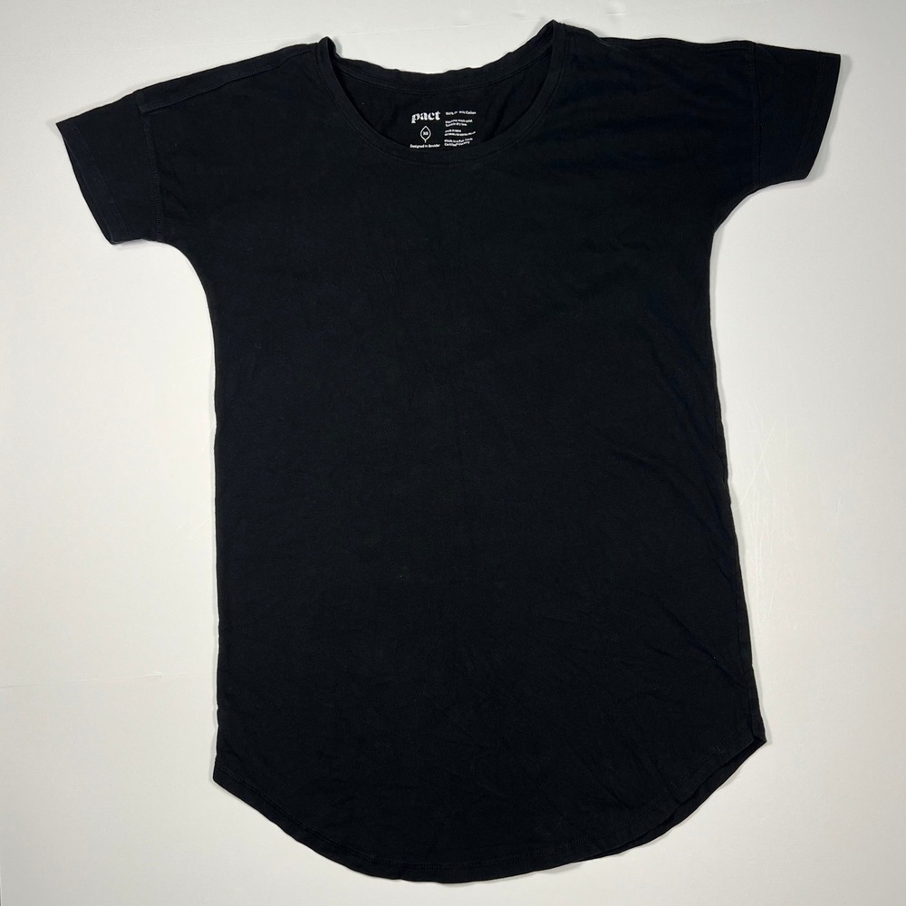 Pact T-Shirt Dress Womens XS Black Organic Cotton Short Sleeve Curved Hem Mini